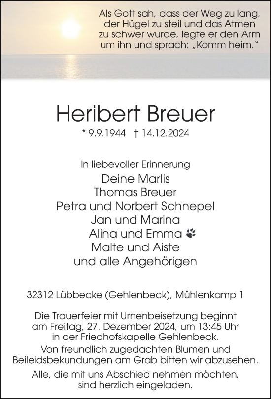 Traueranzeige von Heribert Breuer von Neue Westfälische