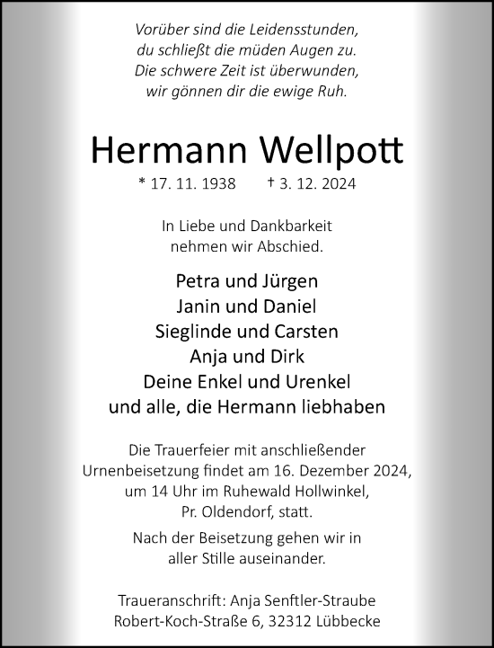 Traueranzeige von Hermann Weltpott von Neue Westfälische