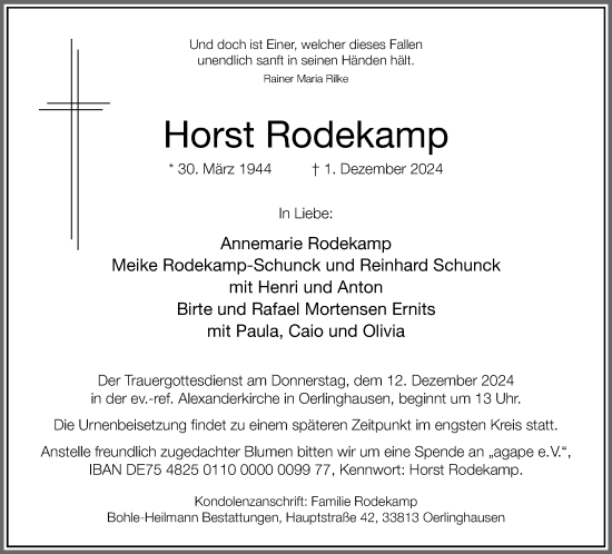 Traueranzeige von Horst Rodekamp von Neue Westfälische