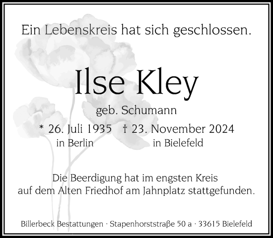 Traueranzeige von Ilse Kley von Neue Westfälische