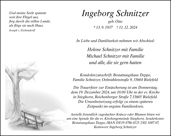 Traueranzeige von Ingeborg Schnitzer von Neue Westfälische