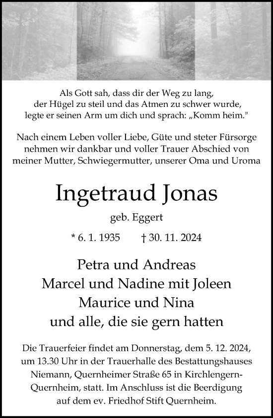 Traueranzeige von Ingetraud Jonas von Neue Westfälische