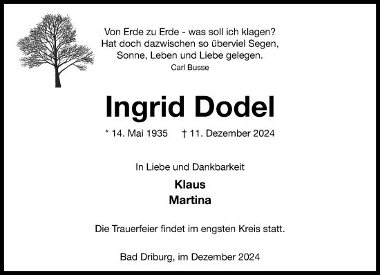 Traueranzeige von Ingrid Dodel von Neue Westfälische