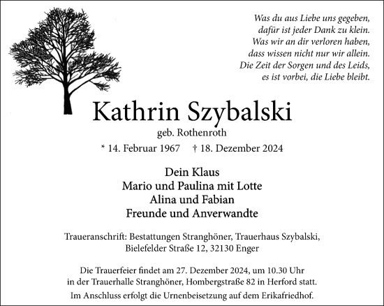 Traueranzeige von Kathrin Szybalski von Neue Westfälische