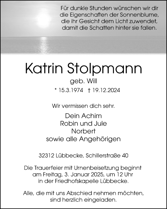Traueranzeige von Katrin Stolpmann von Neue Westfälische