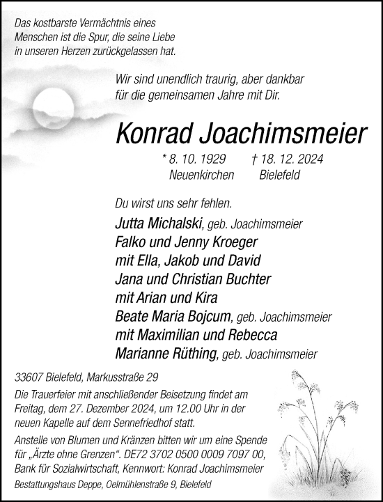 Traueranzeige von Konrad Joachimsmeier von Neue Westfälische