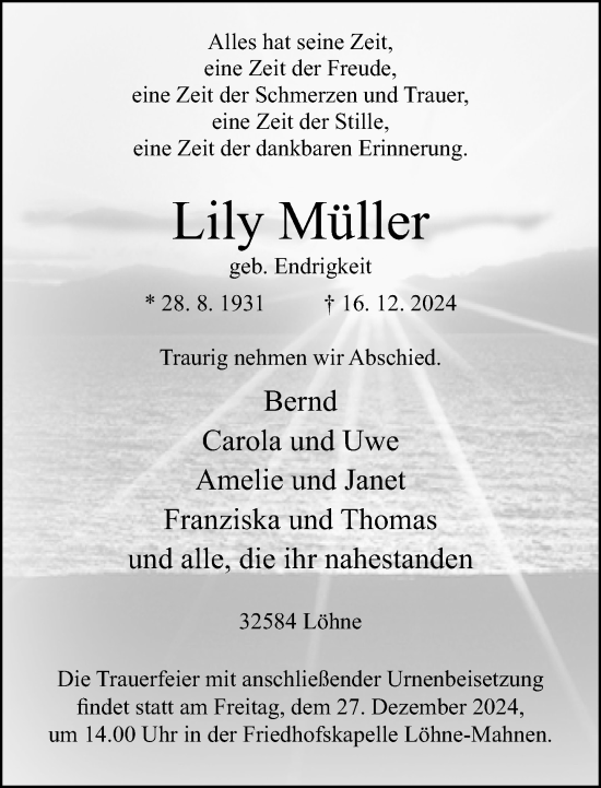 Traueranzeige von Lily Müller von Neue Westfälische