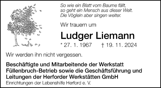 Traueranzeige von Ludger Liemann von Neue Westfälische