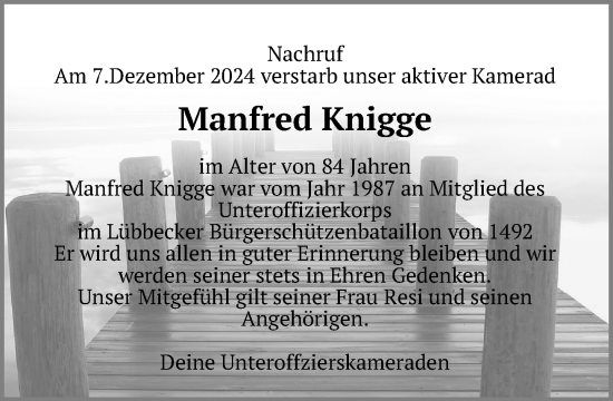 Traueranzeige von Manfred Knigge von Neue Westfälische