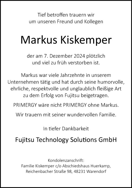 Traueranzeige von Markus Kiskemper von Neue Westfälische