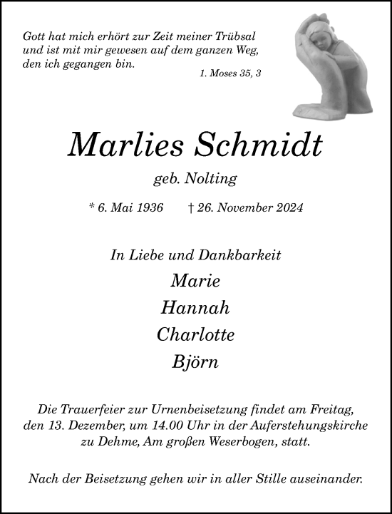 Traueranzeige von Marlies Schmidt von Neue Westfälische