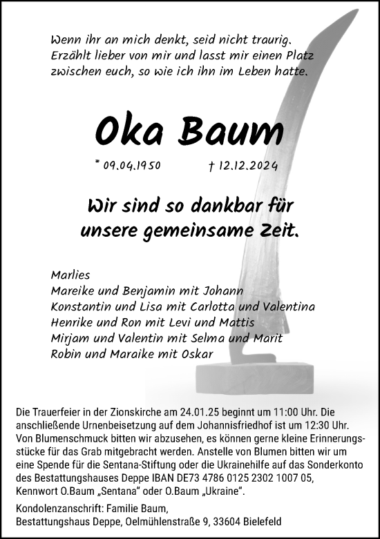 Traueranzeige von Oka Baum von Neue Westfälische