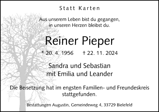 Traueranzeige von Reiner Pieper von Neue Westfälische