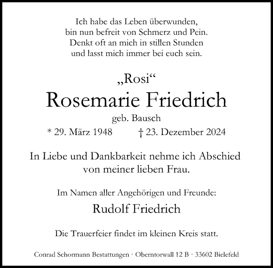 Traueranzeige von Rosemarie Friedrich von Neue Westfälische