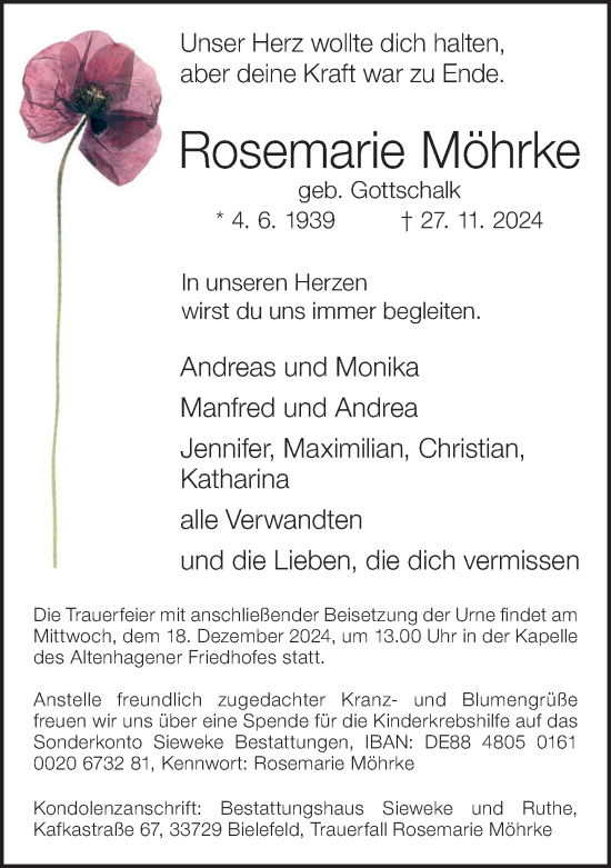 Traueranzeige von Rosemarie Möhrke