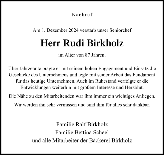 Traueranzeige von Rudi Birkholz von Neue Westfälische