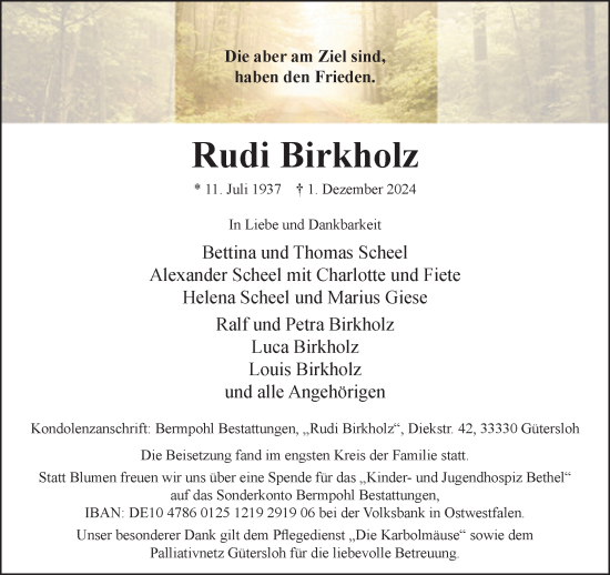 Traueranzeige von Rudi Birkholz von Neue Westfälische