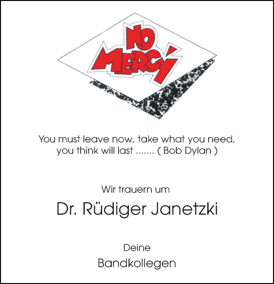 Traueranzeige von Rüdiger Janetzki von Neue Westfälische