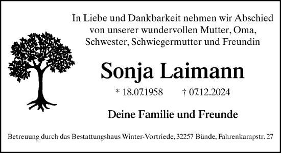 Traueranzeige von Sonja Laimann von Neue Westfälische