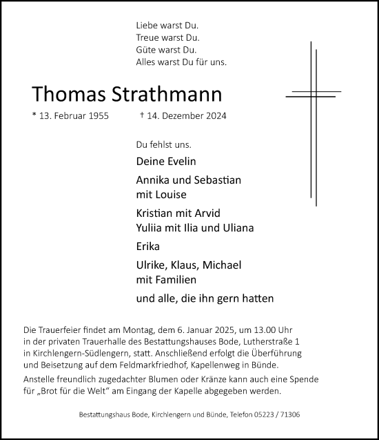 Traueranzeige von Thomas Strathmann von Neue Westfälische