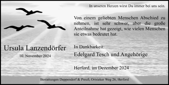 Traueranzeige von Ursula Lanzendörfer von Neue Westfälische