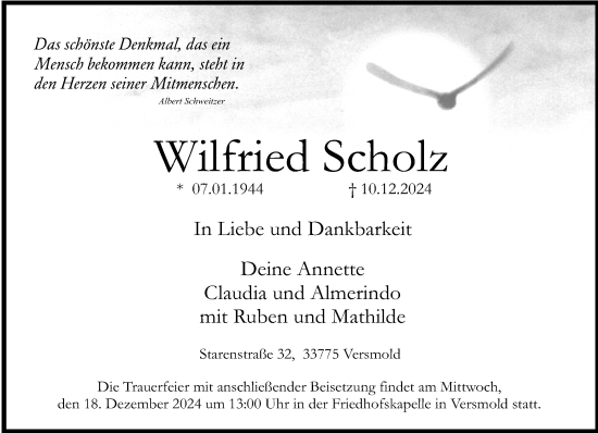 Traueranzeige von Wilfried Scholz von Neue Westfälische