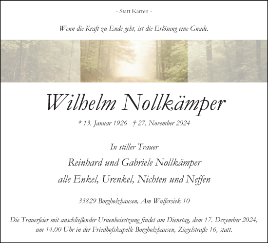 Traueranzeige von Wilhelm Nollkämper von Neue Westfälische