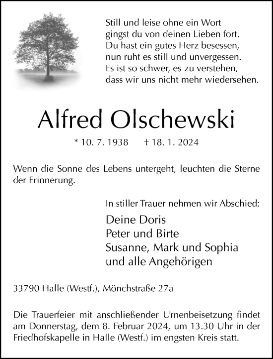 Traueranzeige von Alfred Olschewski von Neue Westfälische