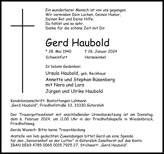 Traueranzeige von Gerd Haubold