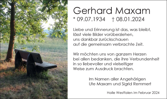 Traueranzeige von Gerhard Maxam von Neue Westfälische