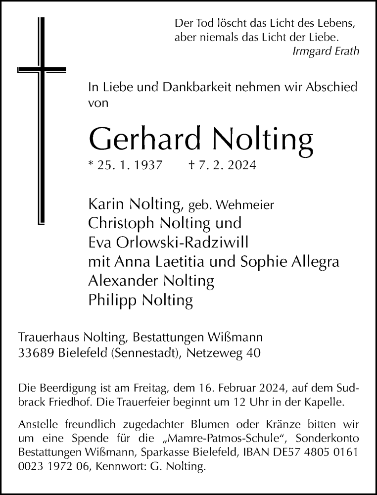  Traueranzeige für Gerhard Nolting vom 10.02.2024 aus Neue Westfälische