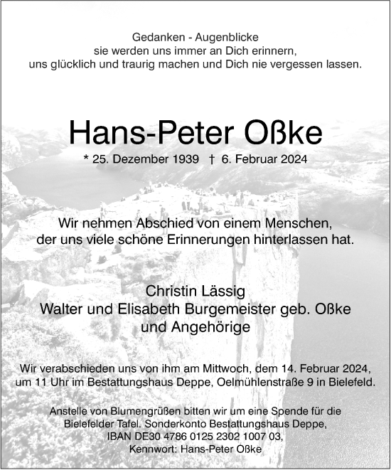 Traueranzeige von Hans-Peter Oßke von Neue Westfälische
