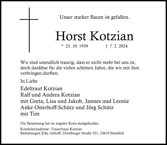 Traueranzeige von Horst Kotzian von Neue Westfälische