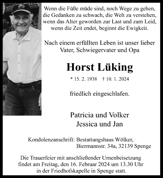 Traueranzeige von Horst Lüking von Neue Westfälische