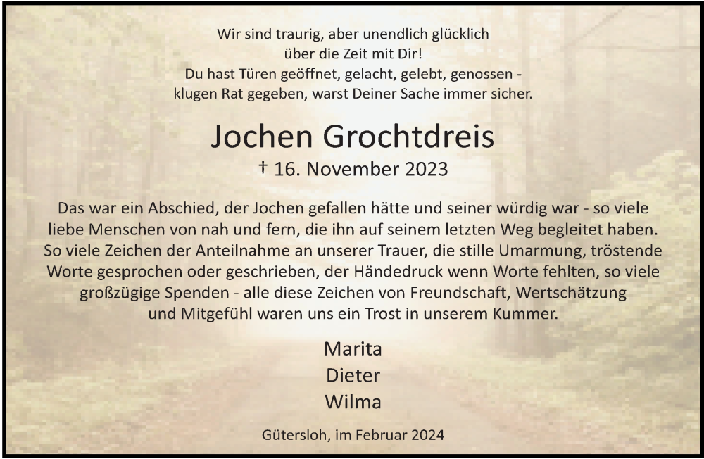  Traueranzeige für Jochen Grochtdreis vom 03.02.2024 aus Neue Westfälische