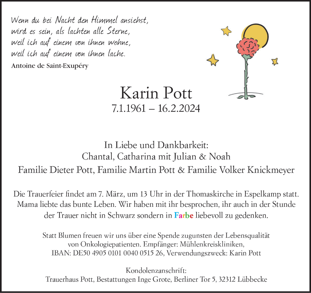 Traueranzeige für Karin Pott vom 24.02.2024 aus Neue Westfälische