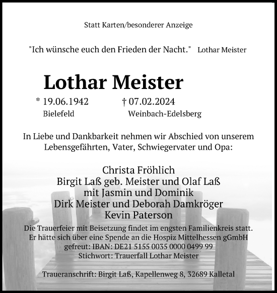 Traueranzeige von Lothar Meister von Neue Westfälische