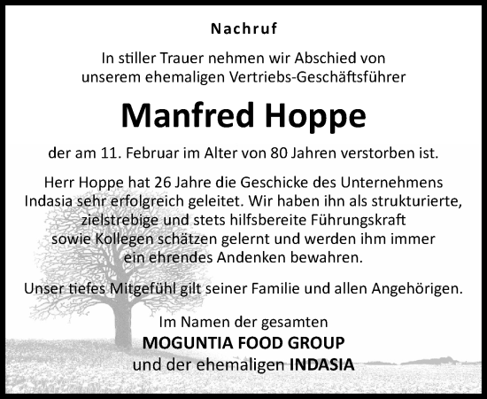 Traueranzeige von Manfred Hoppe von Neue Westfälische