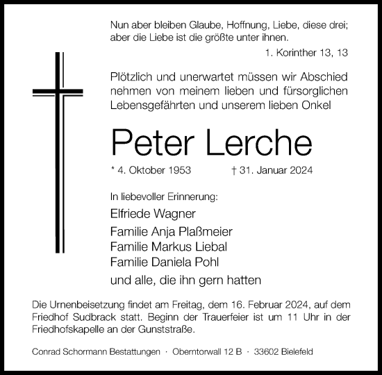 Traueranzeige von Peter Lerche von Neue Westfälische