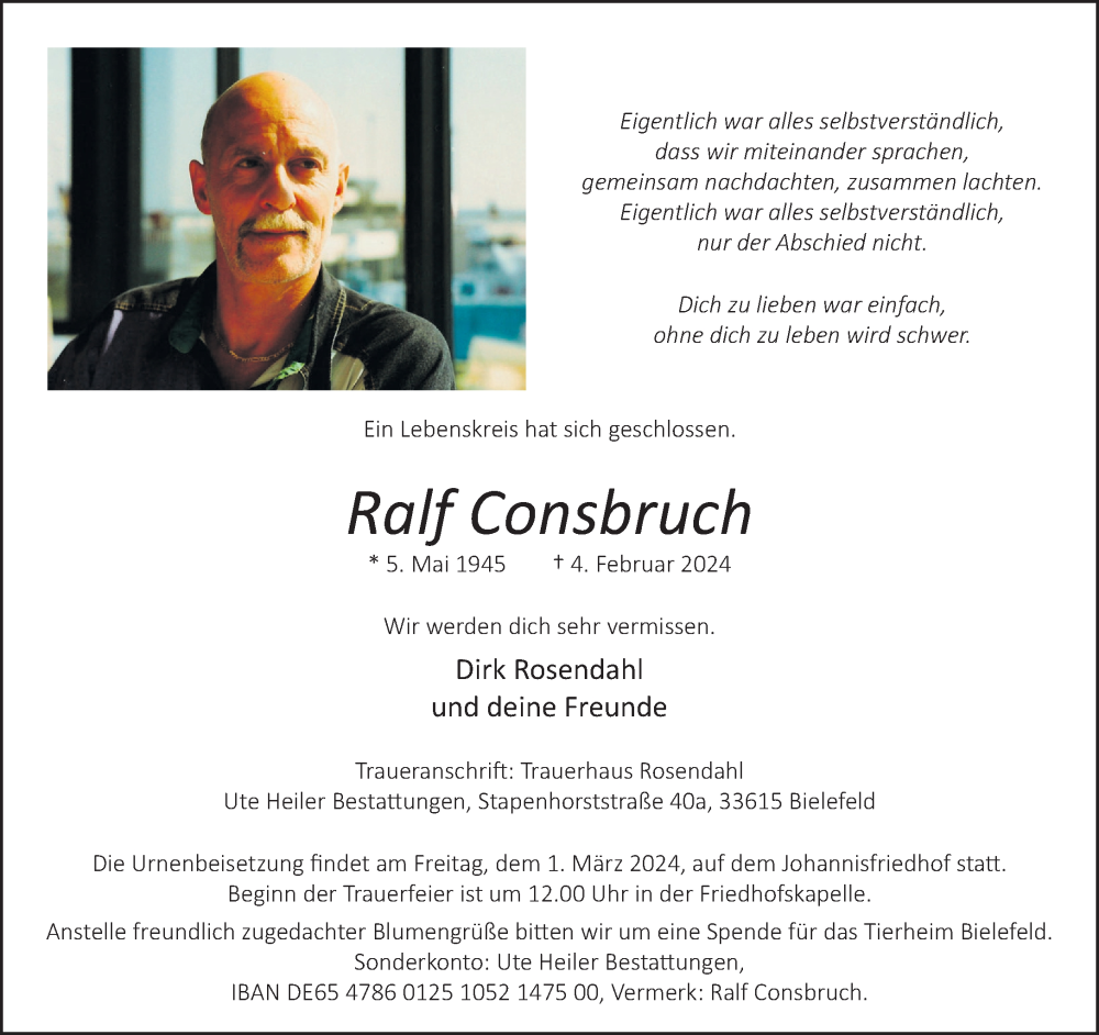  Traueranzeige für Ralf Consbruch vom 10.02.2024 aus Neue Westfälische