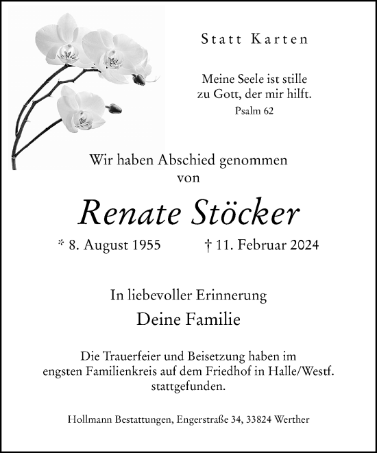 Traueranzeige von Renate Stöcker von Neue Westfälische