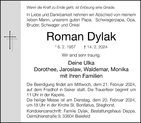 Traueranzeige von Roman Dylak von Neue Westfälische
