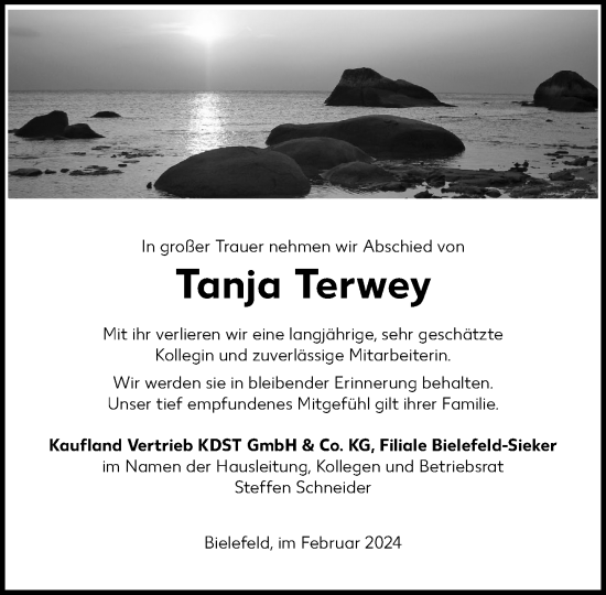 Traueranzeige von Tanja Terwey von Neue Westfälische