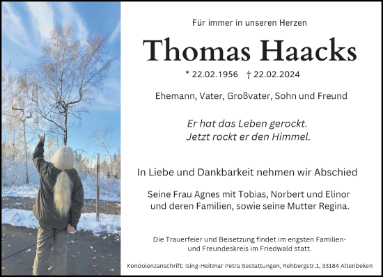 Traueranzeige von Thomas Haacks von Neue Westfälische