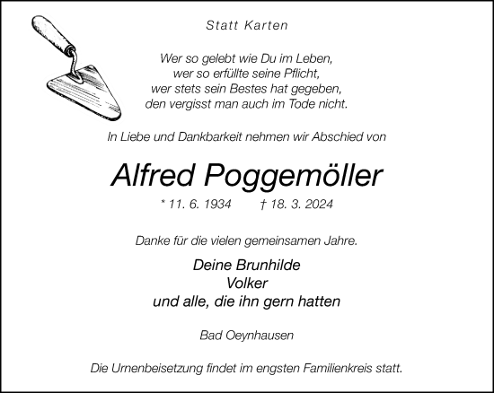 Traueranzeige von Alfred Poggemöller von Neue Westfälische
