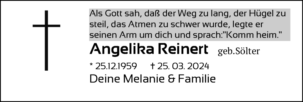  Traueranzeige für Angelika Reinert vom 27.03.2024 aus Neue Westfälische