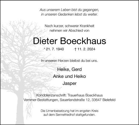 Traueranzeige von Dieter Boeckhaus