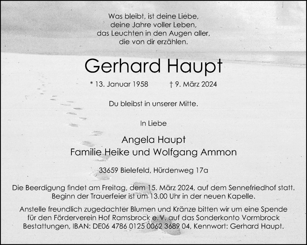  Traueranzeige für Gerhard Haupt vom 13.03.2024 aus Neue Westfälische