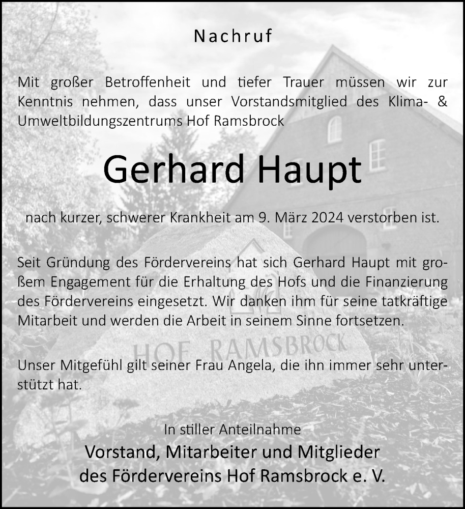  Traueranzeige für Gerhard Haupt vom 14.03.2024 aus Neue Westfälische