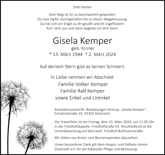 Traueranzeige von Gisela Kemper von Neue Westfälische